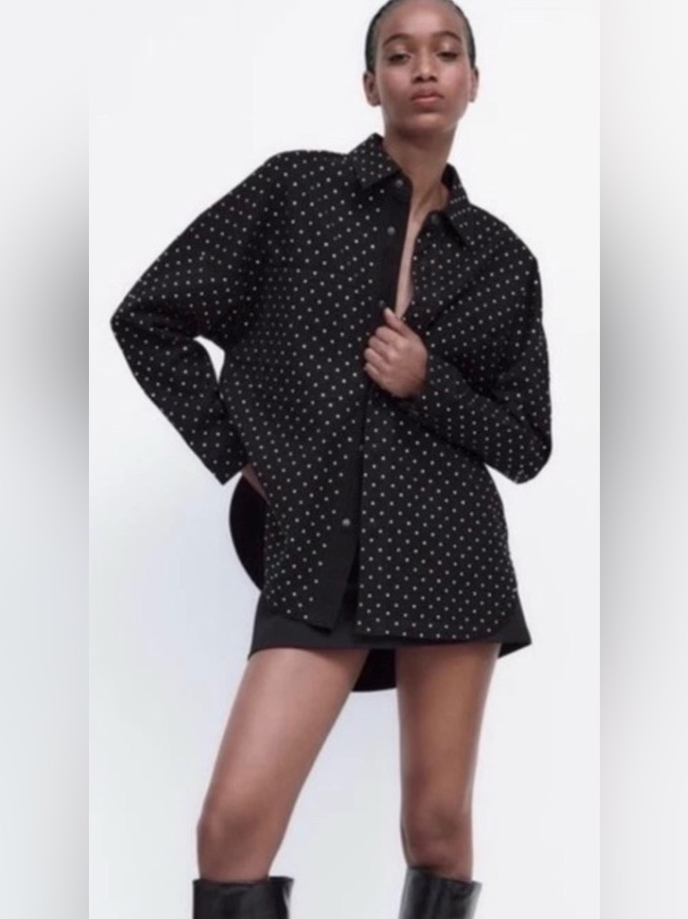 Zara Rhinestones & Black Shacket, Oversized Shirt Jacket, XS, Limited NWT